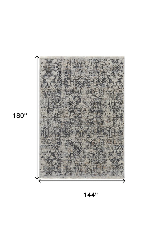 8' X 10' Gray and Ivory Abstract Power Loom Distressed Non Skid Area Rug With Fringe