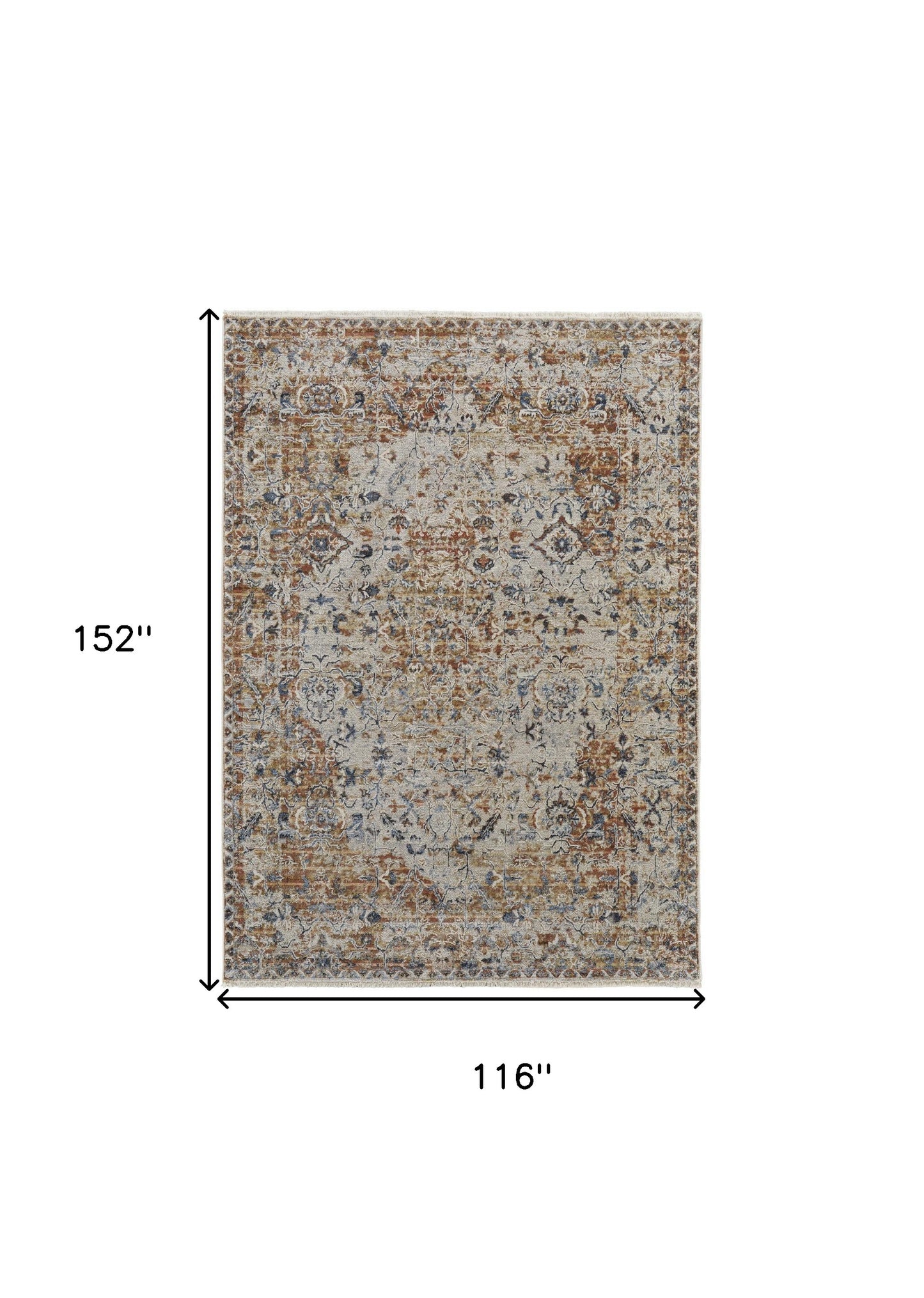 8' X 10' Tan Ivory And Orange Floral Power Loom Area Rug With Fringe