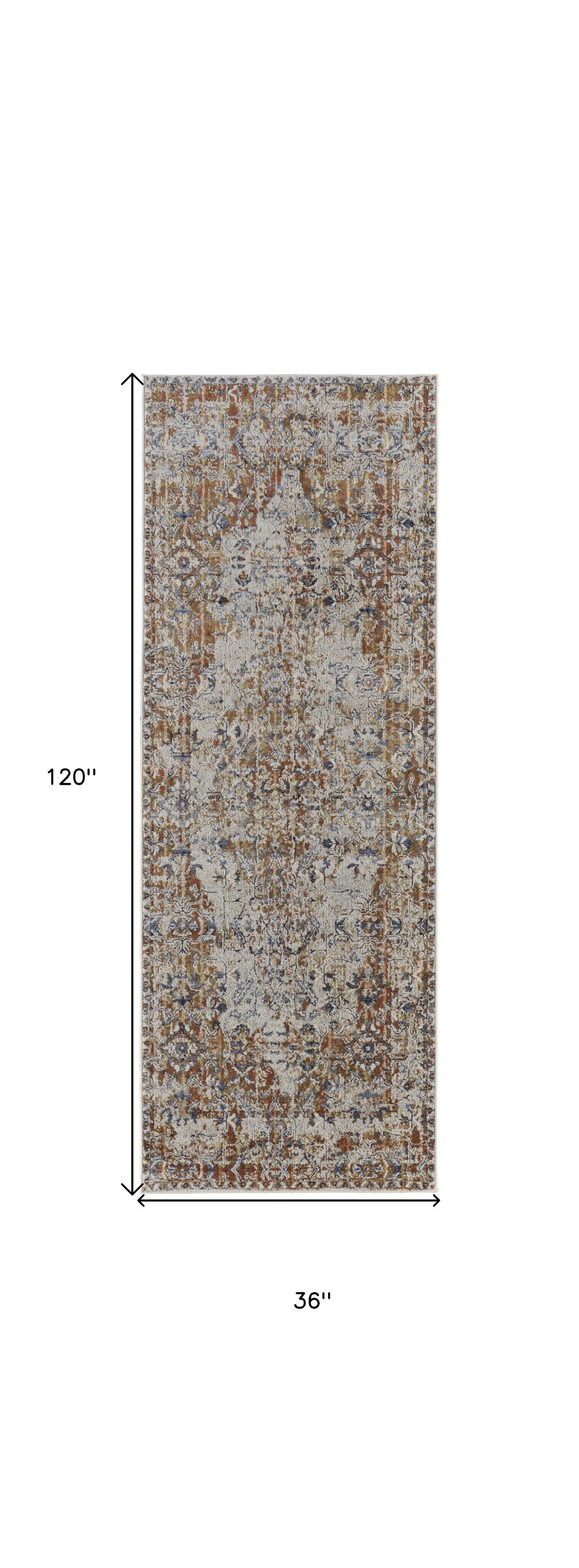 10' X 13' Tan Ivory And Orange Floral Power Loom Area Rug With Fringe