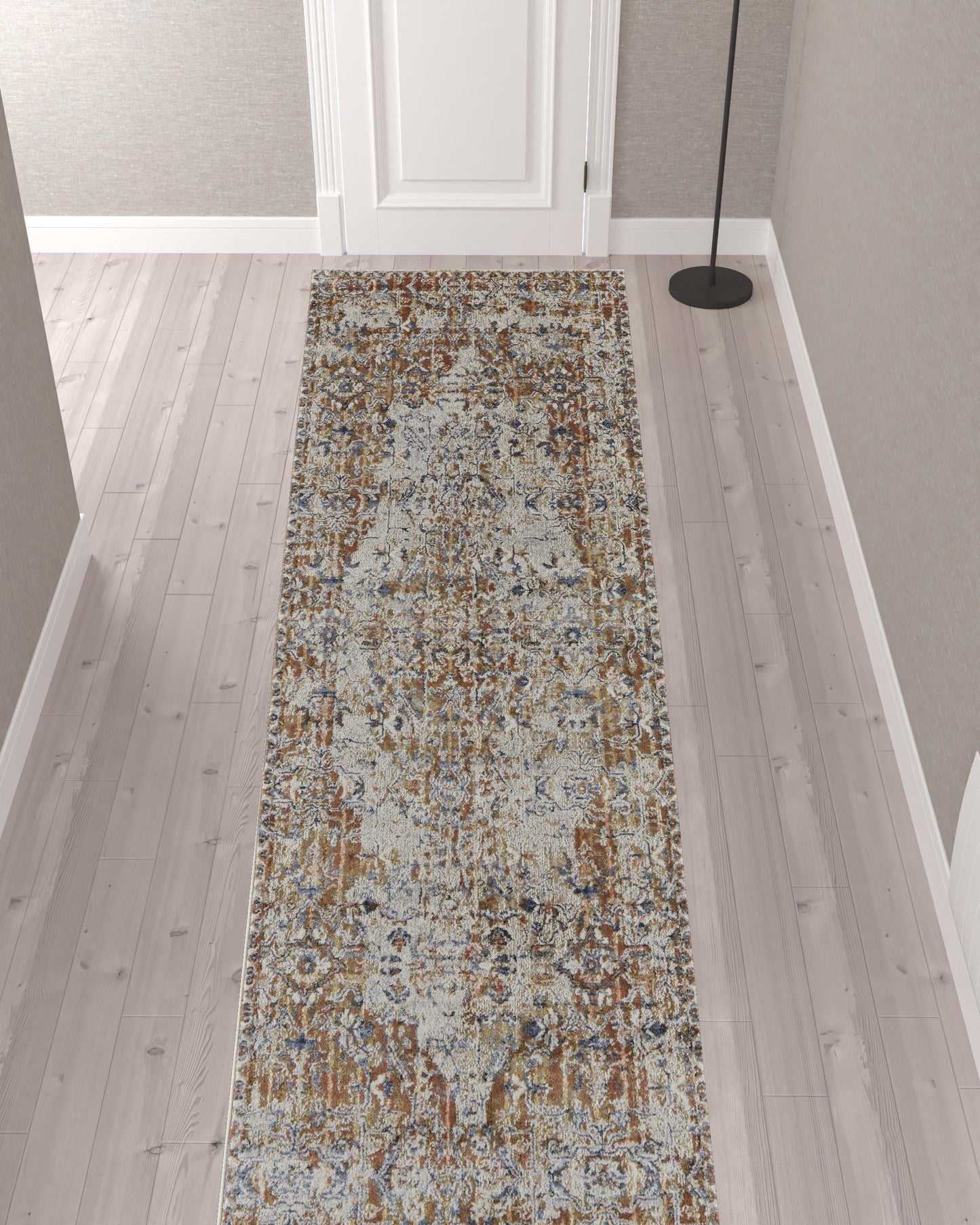 10' X 13' Tan Ivory And Orange Floral Power Loom Area Rug With Fringe