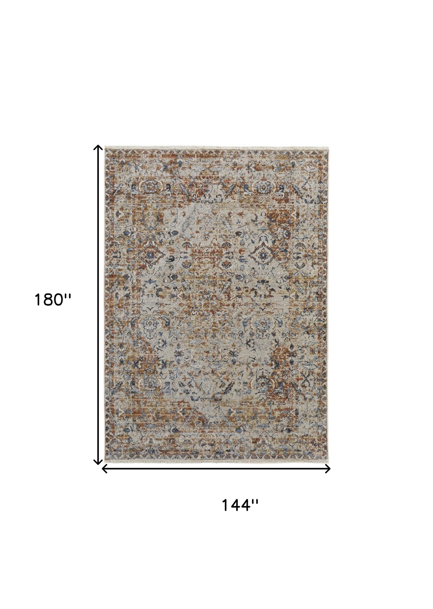 8' X 10' Tan Ivory And Orange Floral Power Loom Area Rug With Fringe