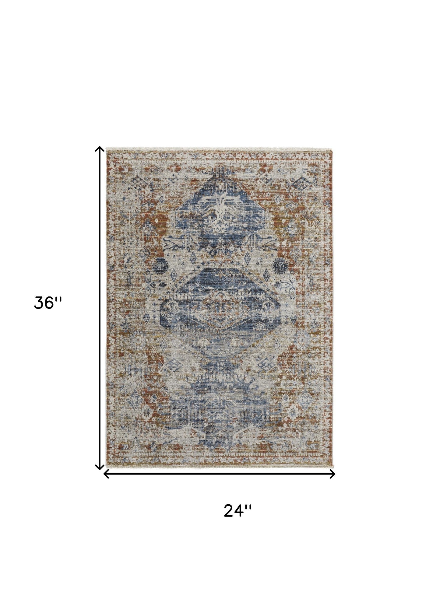 8' X 10' Ivory Orange And Blue Floral Power Loom Distressed Area Rug With Fringe