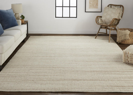 2' X 3' Ivory Wool Hand Woven Stain Resistant Area Rug