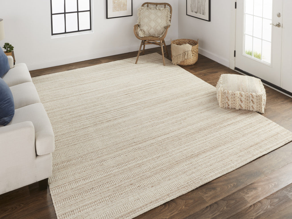 5' X 8' Ivory Wool Hand Woven Stain Resistant Area Rug