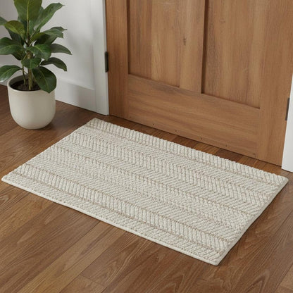 2' X 3' Ivory Wool Hand Woven Stain Resistant Area Rug