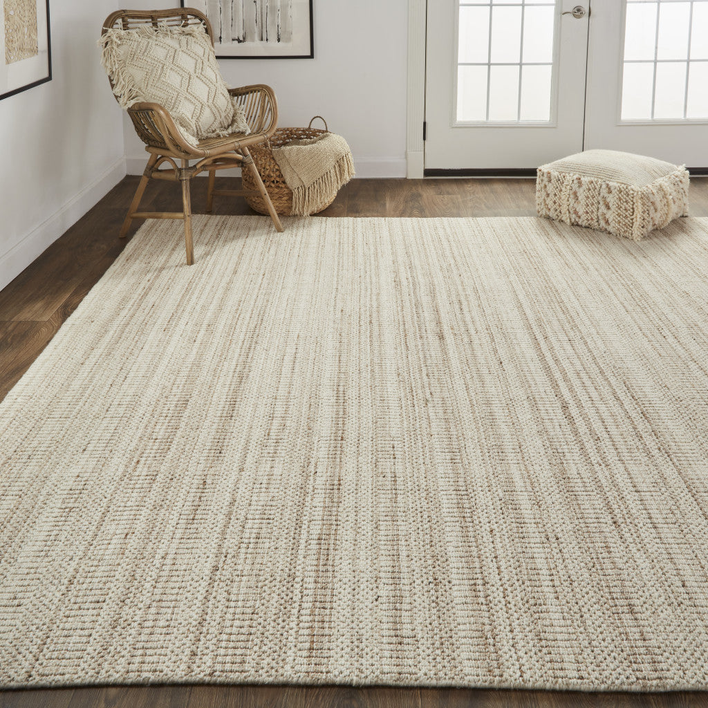 5' X 8' Ivory Wool Hand Woven Stain Resistant Area Rug