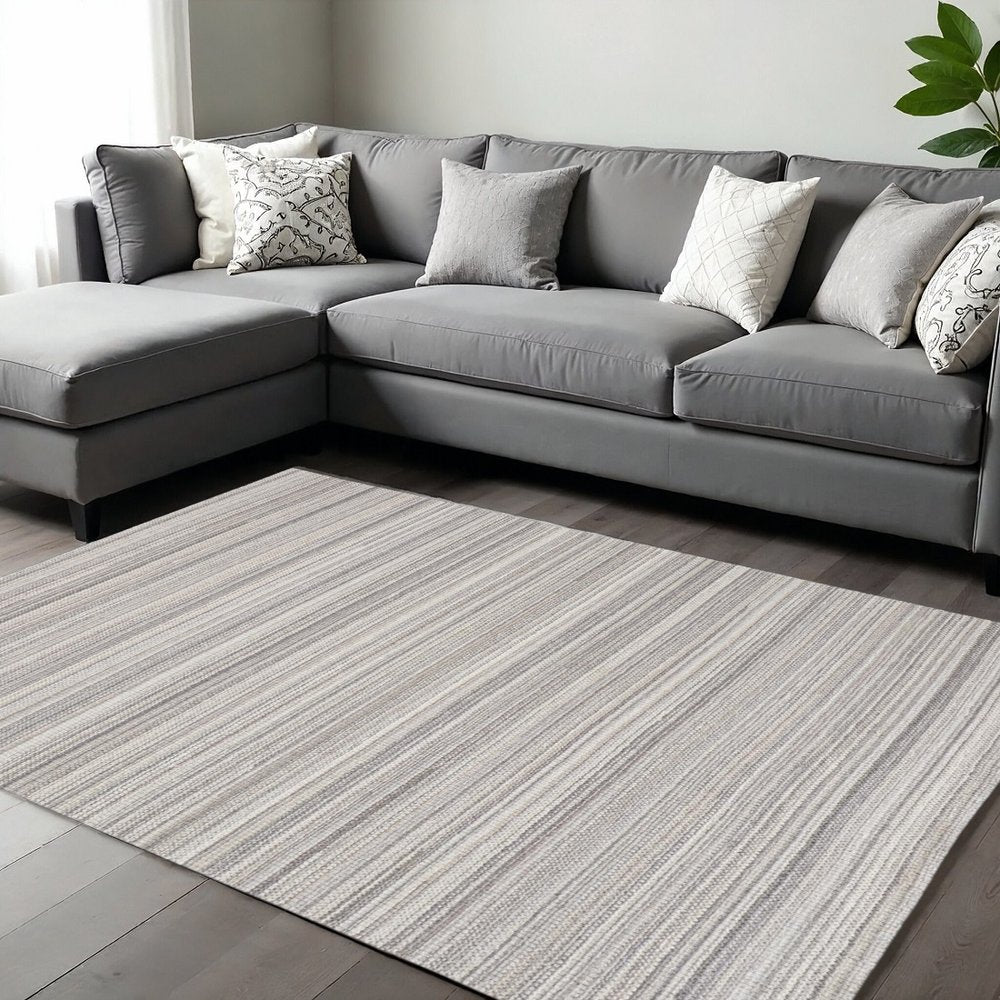 8' X 10' Taupe And Gray Wool Hand Woven Area Rug
