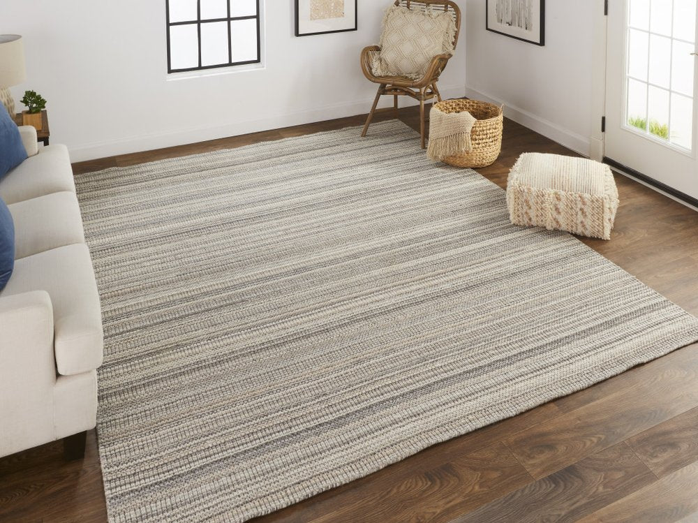 8' X 10' Taupe And Gray Wool Hand Woven Area Rug