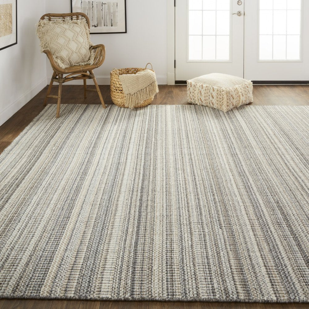 8' X 10' Taupe And Gray Wool Hand Woven Area Rug