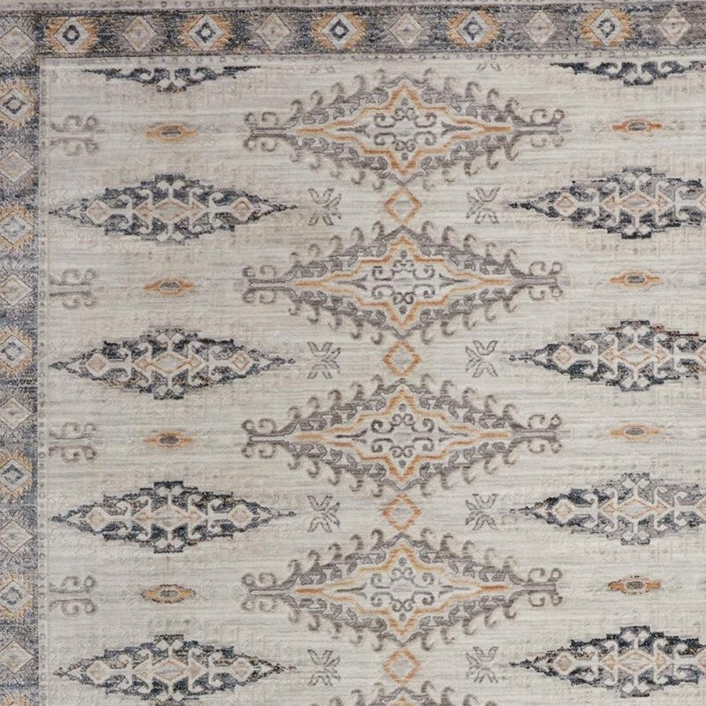 4' X 6' Ivory Black And Gray Oriental Area Rug