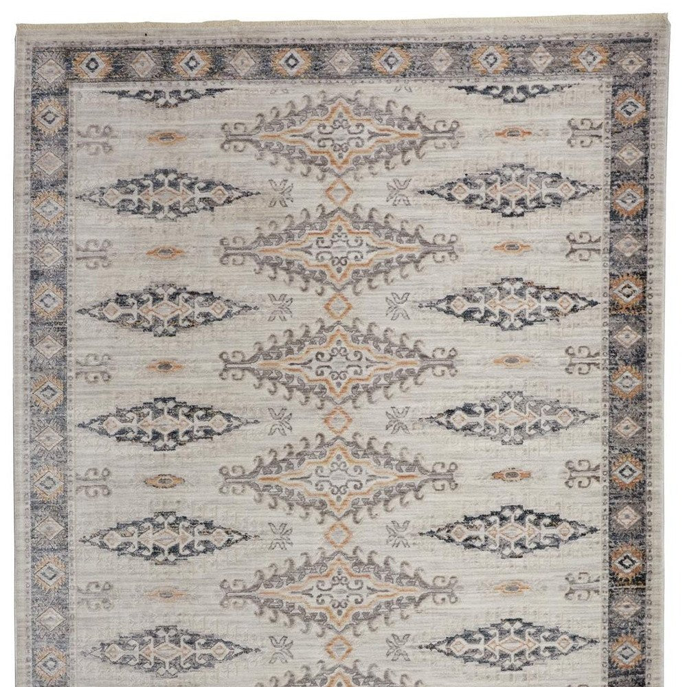 4' X 6' Ivory Black And Gray Oriental Area Rug