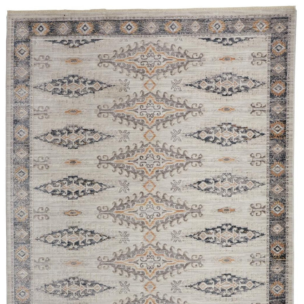 8' X 10' Gray Blue And Orange Floral Stain Resistant Area Rug