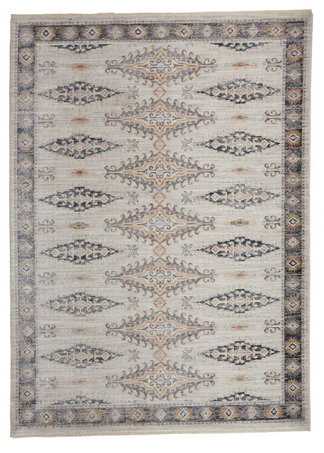 8' X 10' Gray Blue And Orange Floral Stain Resistant Area Rug