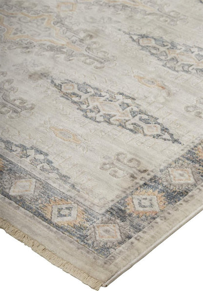 4' X 6' Ivory Black And Gray Oriental Area Rug