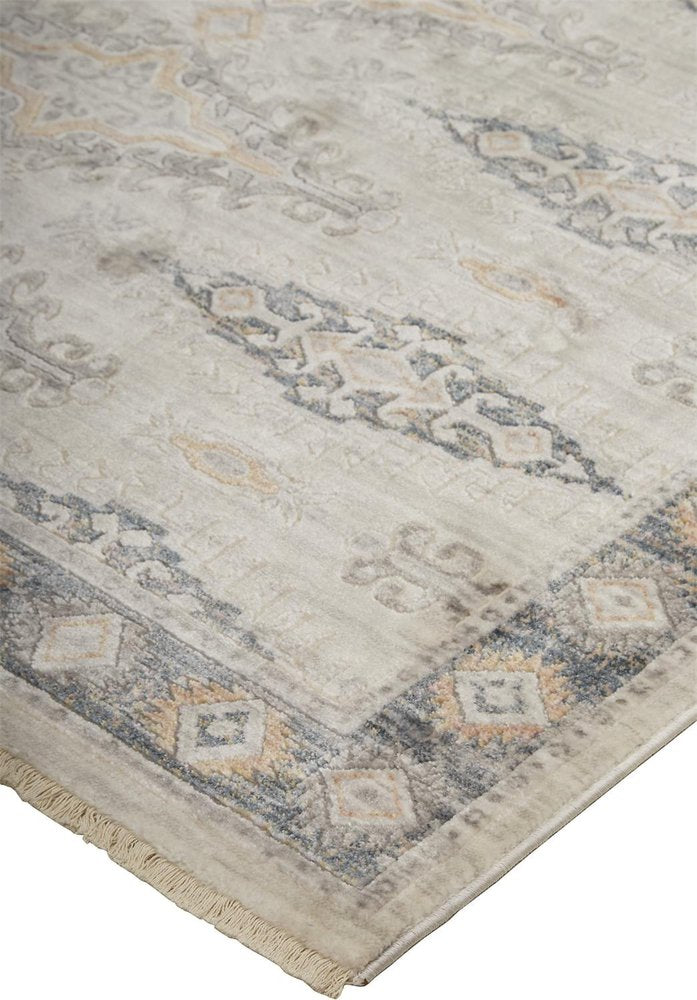 4' X 6' Ivory Black And Gray Oriental Area Rug