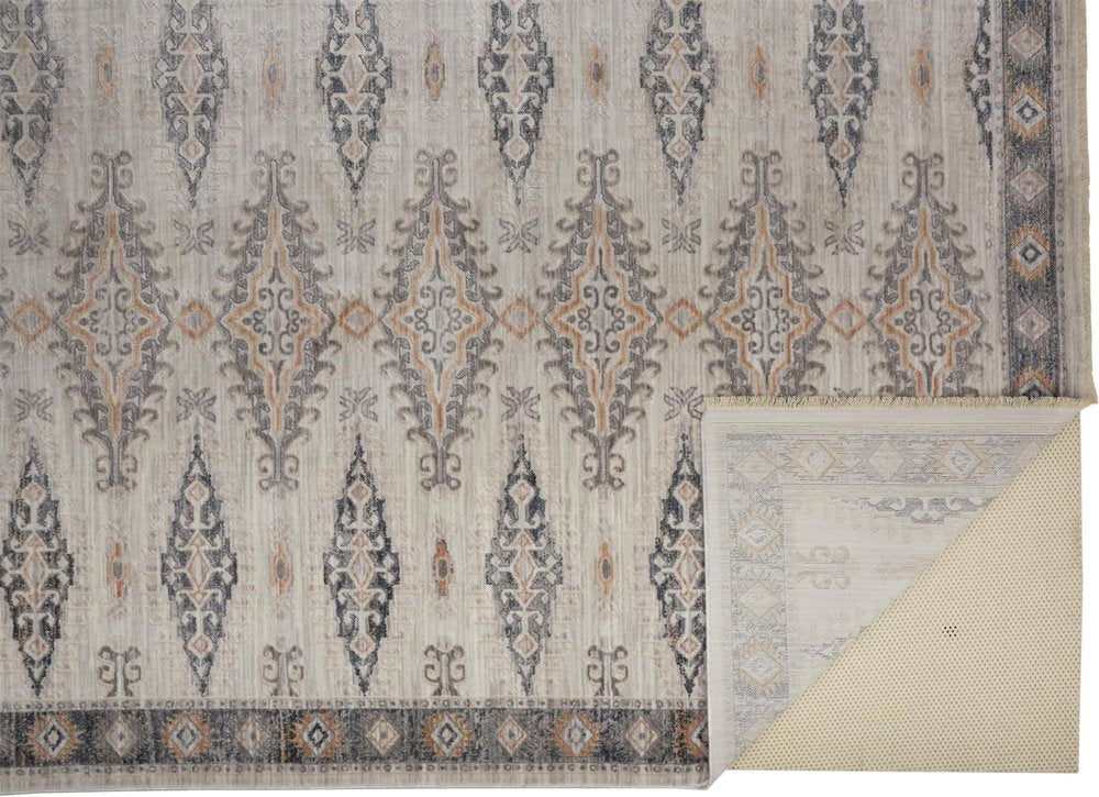 4' X 6' Ivory Black And Gray Oriental Area Rug