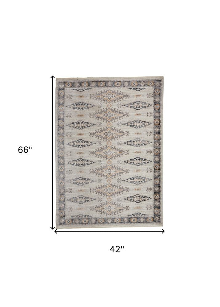 4' X 6' Ivory Black And Gray Oriental Area Rug