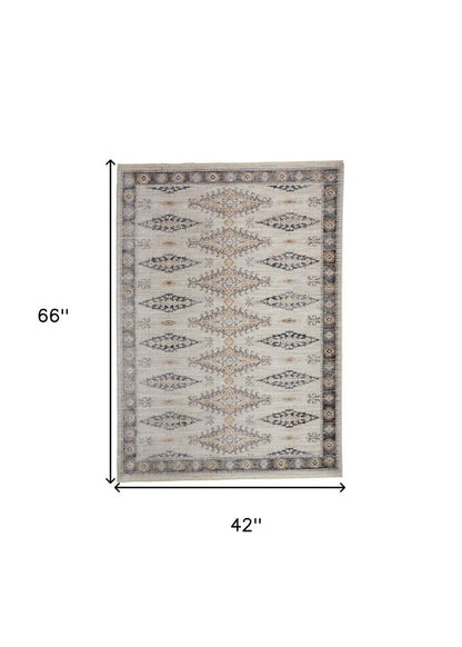 4' X 6' Ivory Black And Gray Oriental Area Rug