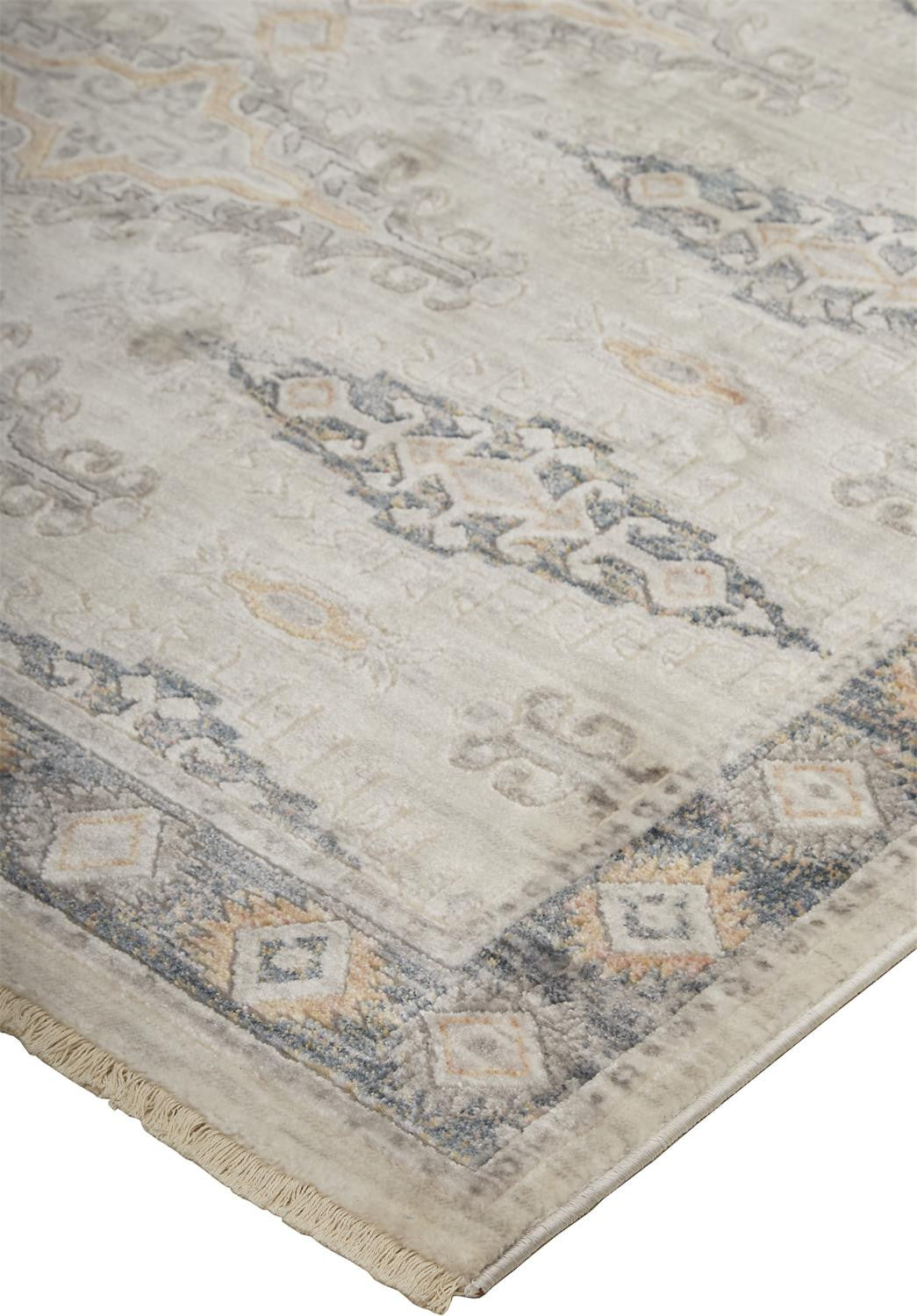 8' X 10' Gray Blue And Orange Floral Stain Resistant Area Rug