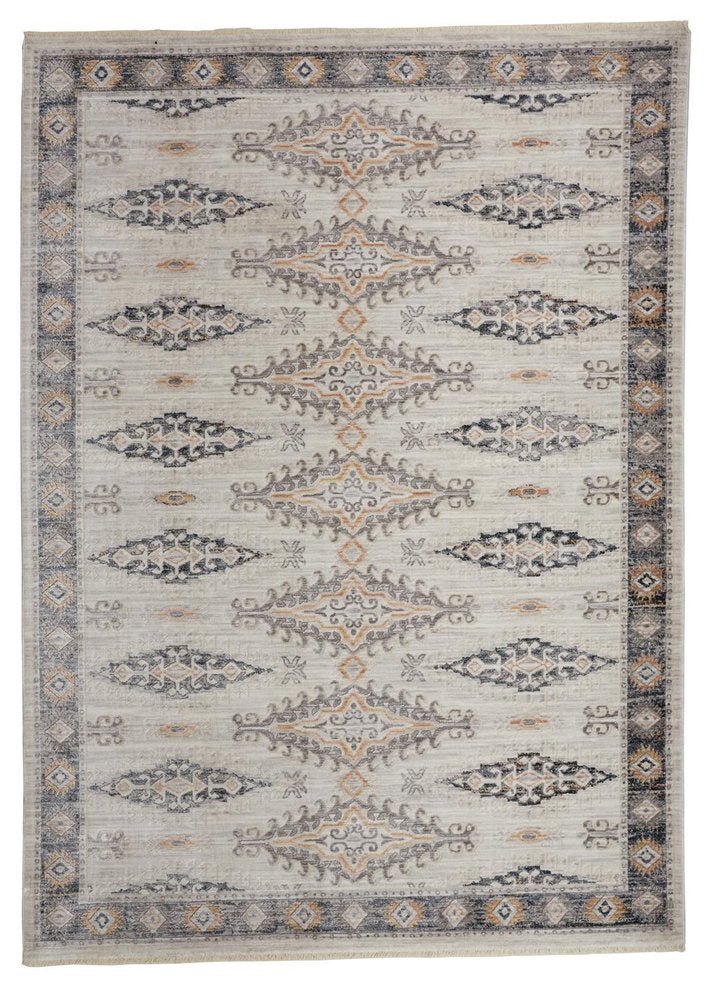 4' X 6' Ivory Black And Gray Oriental Area Rug