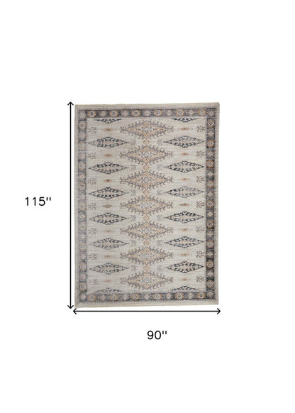 4' X 6' Ivory Black And Gray Oriental Area Rug