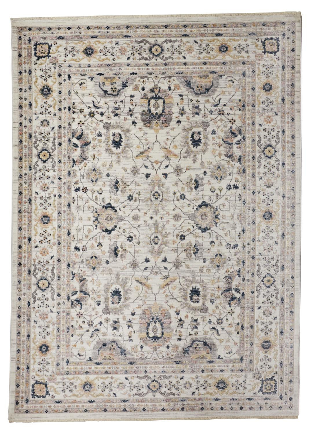 6' Tan Ivory And Blue Round Floral Stain Resistant Area Rug