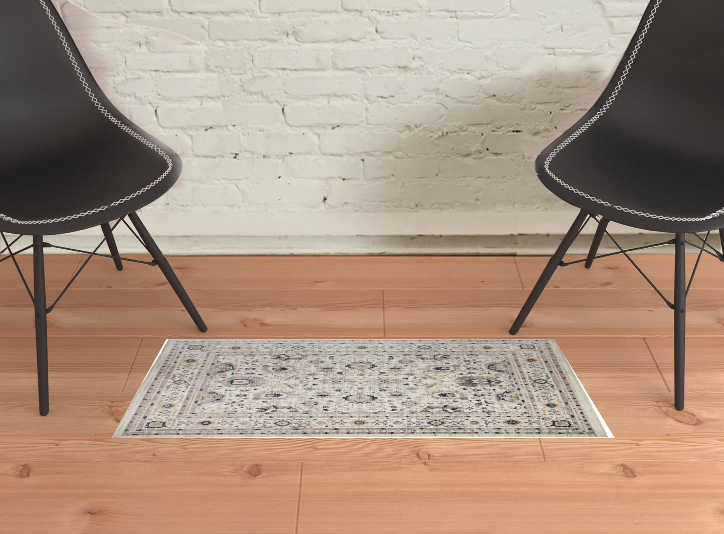 6' Tan Ivory And Blue Round Floral Stain Resistant Area Rug