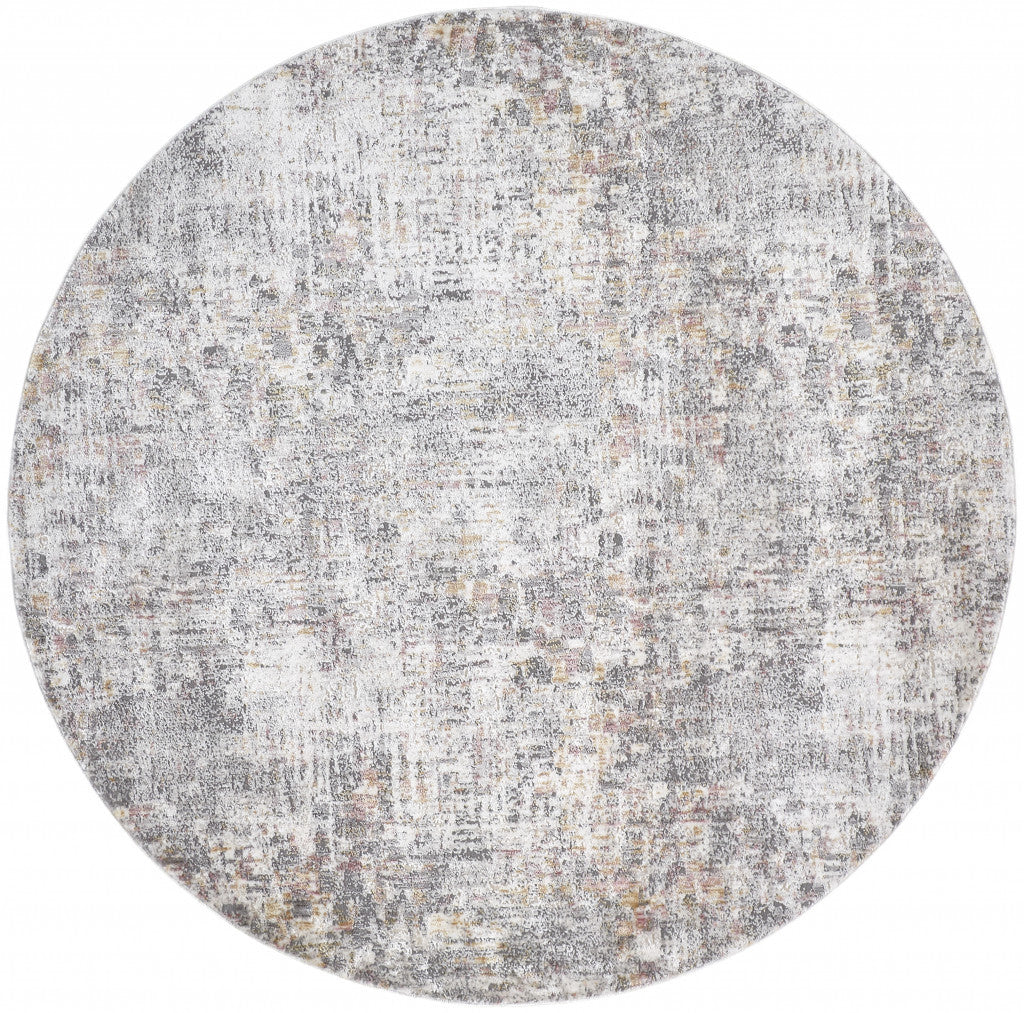 6' Ivory Tan And Taupe Round Abstract Stain Resistant Area Rug