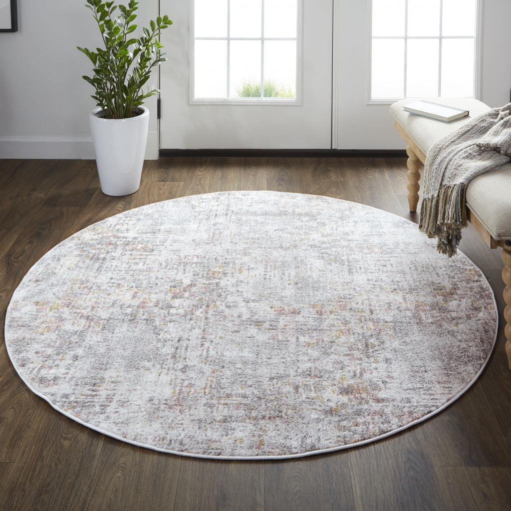 6' Ivory Tan And Taupe Round Abstract Stain Resistant Area Rug