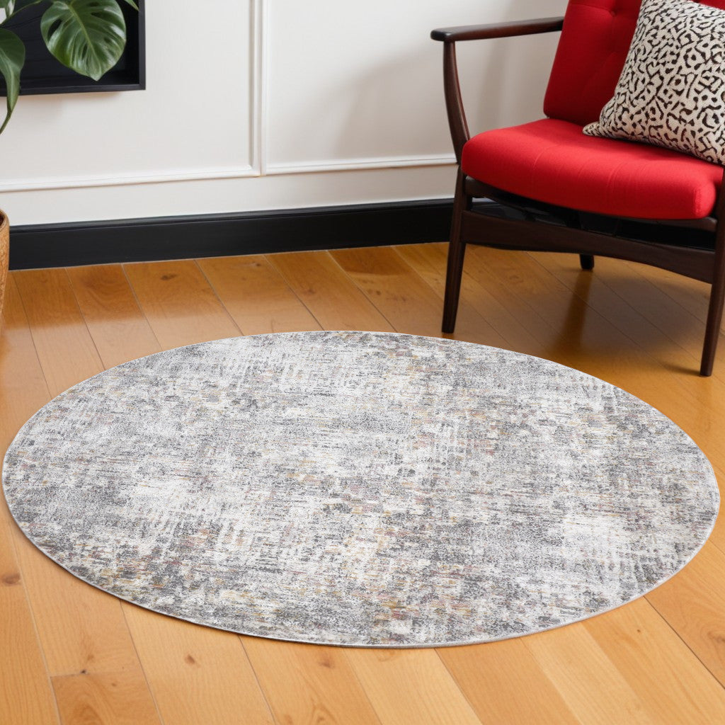 6' Ivory Tan And Taupe Round Abstract Stain Resistant Area Rug