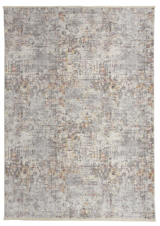 6' Ivory Tan And Taupe Round Abstract Stain Resistant Area Rug