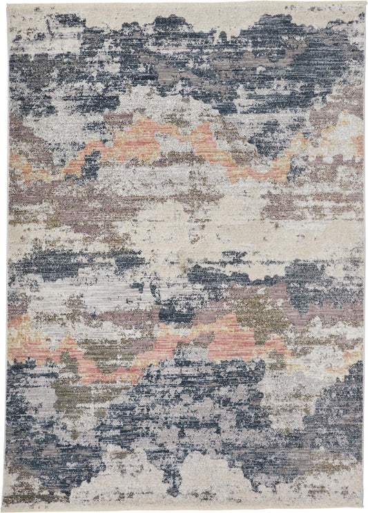 8' X 10' Blue Gray And Ivory Abstract Stain Resistant Area Rug