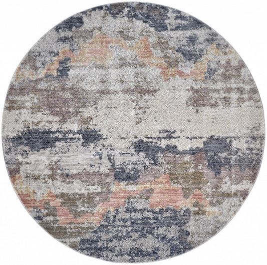 8' X 10' Blue Gray And Ivory Abstract Stain Resistant Area Rug