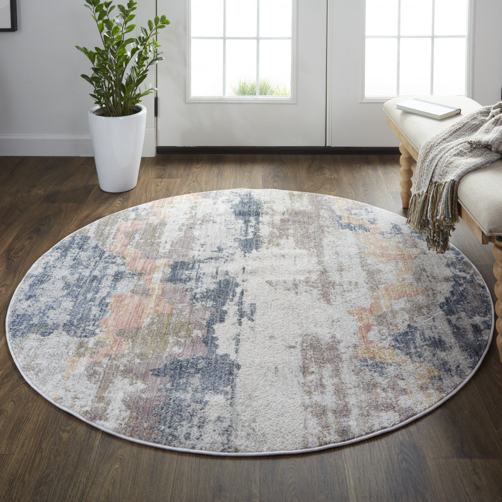 8' X 10' Blue Gray And Ivory Abstract Stain Resistant Area Rug