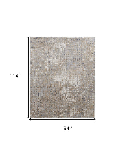 10' X 13' Tan Ivory And Blue Geometric Distressed Area Rug