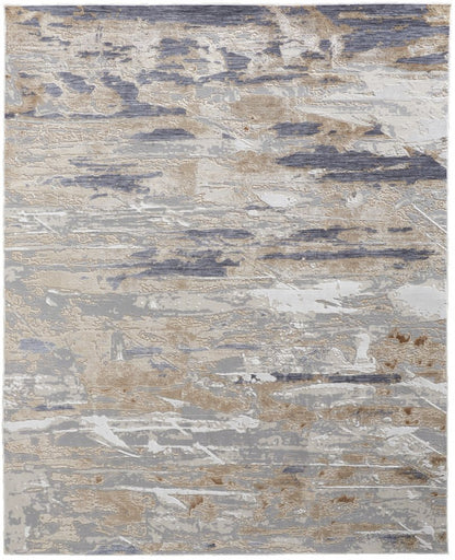 4' X 6' Tan Ivory And Blue Abstract Distressed Area Rug