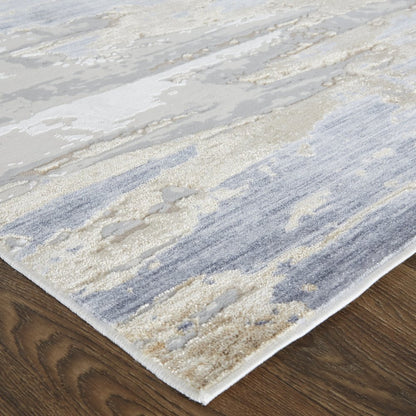 5' X 8' Tan Ivory And Blue Abstract Distressed Area Rug
