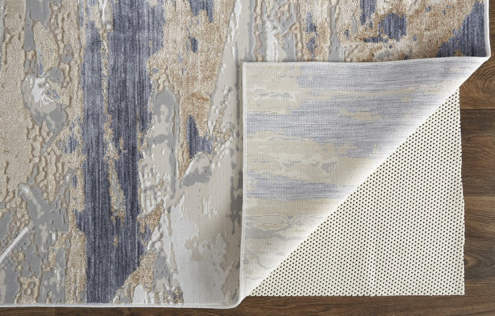 4' X 6' Tan Ivory And Blue Abstract Distressed Area Rug