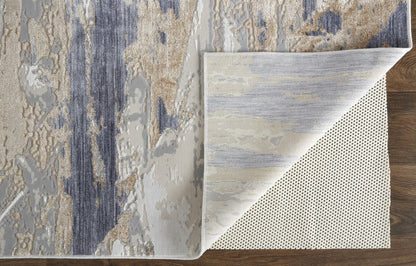 4' X 6' Tan Ivory And Blue Abstract Distressed Area Rug