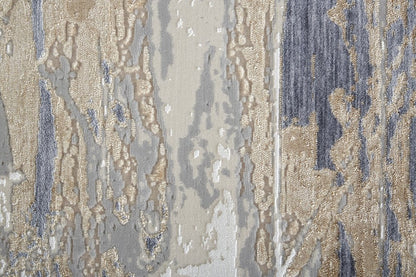 4' X 6' Tan Ivory And Blue Abstract Distressed Area Rug