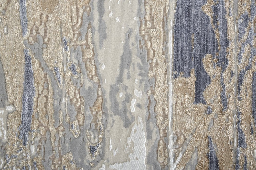 4' X 6' Tan Ivory And Blue Abstract Distressed Area Rug