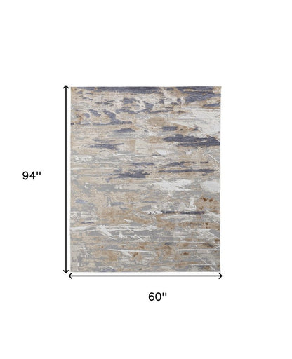 12' Ivory Gray And Tan Abstract Distressed Runner Rug