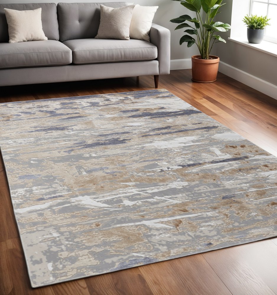 12' Ivory Gray And Tan Abstract Distressed Runner Rug