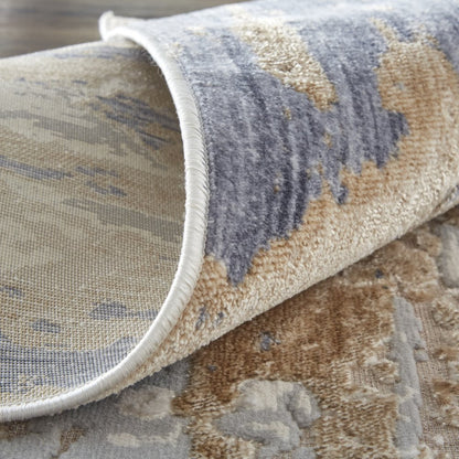 12' Ivory Gray And Tan Abstract Distressed Runner Rug