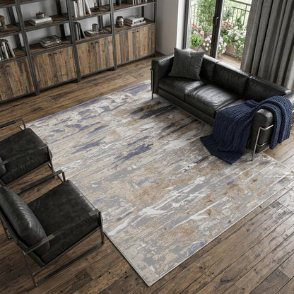 12' Ivory Gray And Tan Abstract Distressed Runner Rug