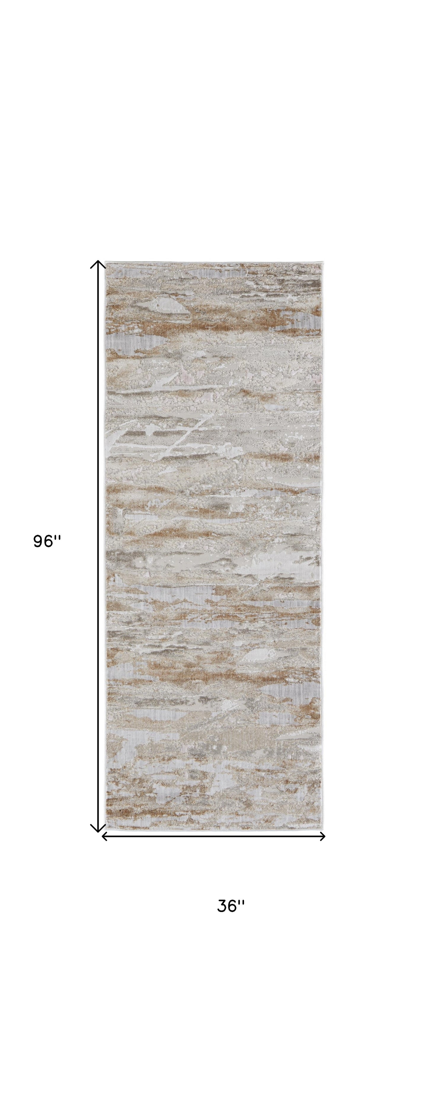 5' X 8' Tan Orange And Ivory Abstract Power Loom Distressed Area Rug