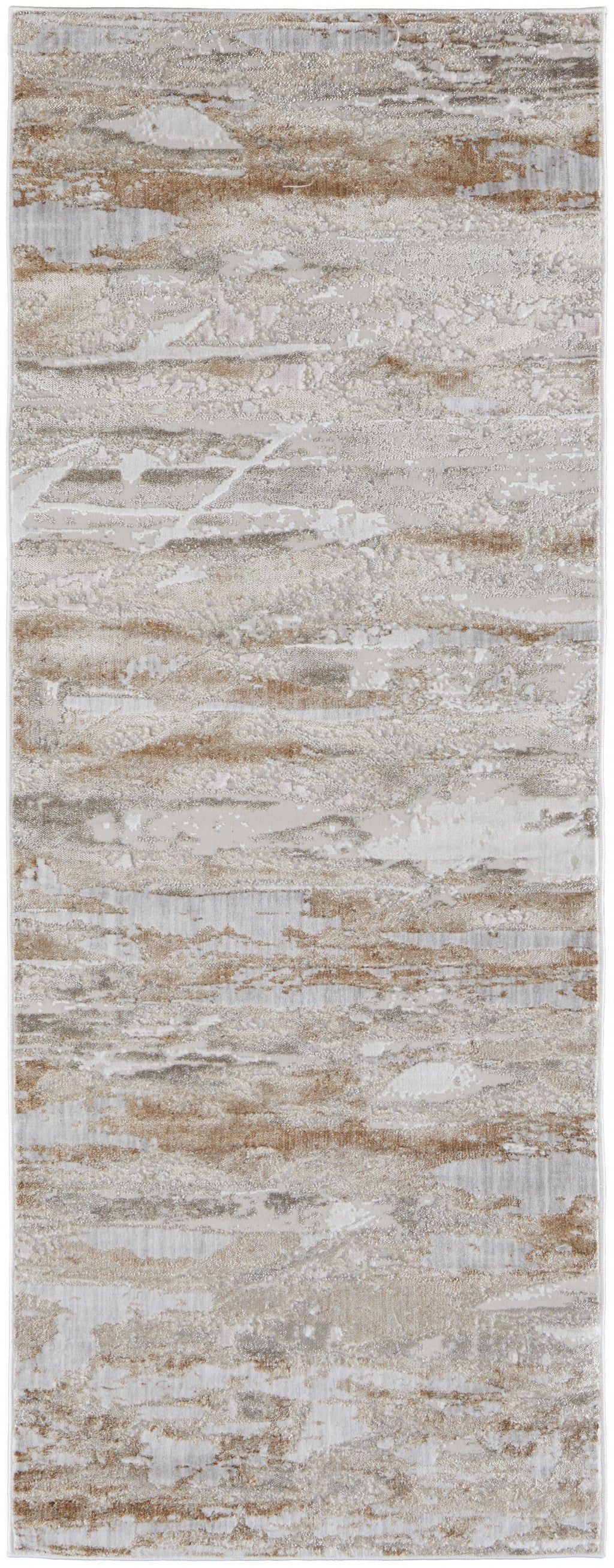 5' X 8' Tan Orange And Ivory Abstract Power Loom Distressed Area Rug