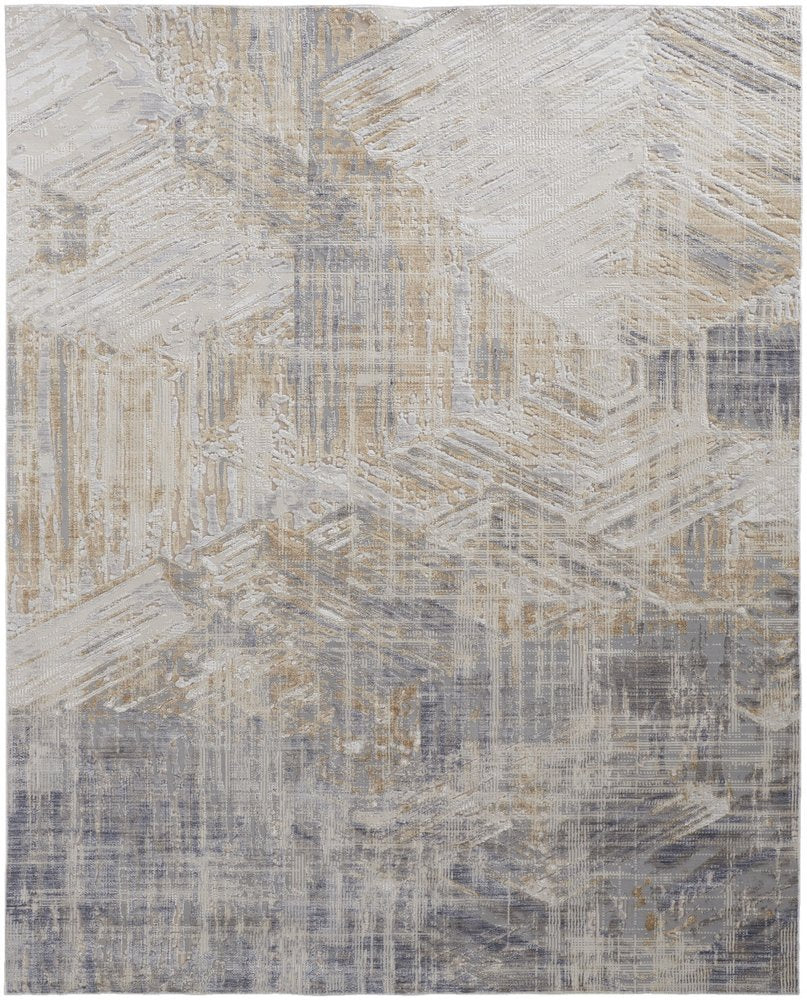 10' Ivory Gray And Tan Abstract Distressed Runner Rug