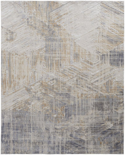 8' X 10' Ivory Gray And Tan Abstract Distressed Area Rug