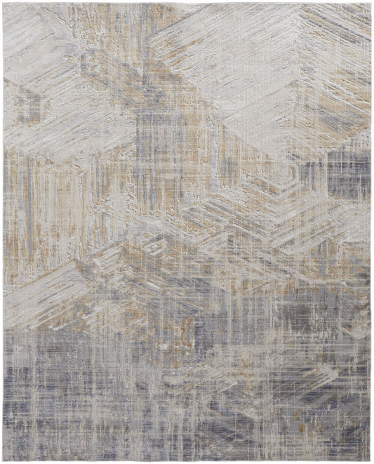 8' X 10' Tan Ivory And Gray Abstract Power Loom Distressed Area Rug